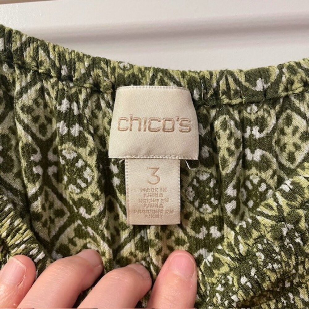 Chico's Boho Geometric Blouse Top Green Flowy Size XL - Picture 12 of 16